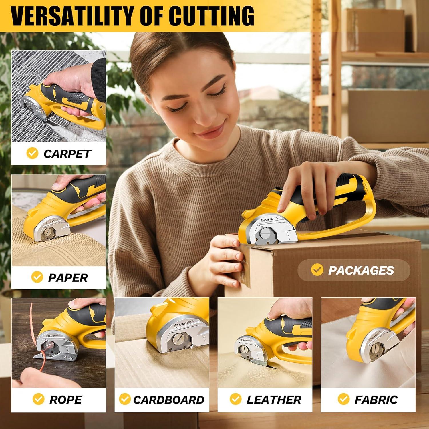 image:imageCordless Electric Scissors4V Rechargeable Cardboard Box Cutter Heavy Duty Fabric Scissor with Safety Lock amp LED LightPower Rotary Cutter for Leather Carpet Plastic CuttingSewingCraftingRotary Cutter with Carrying Case Standard