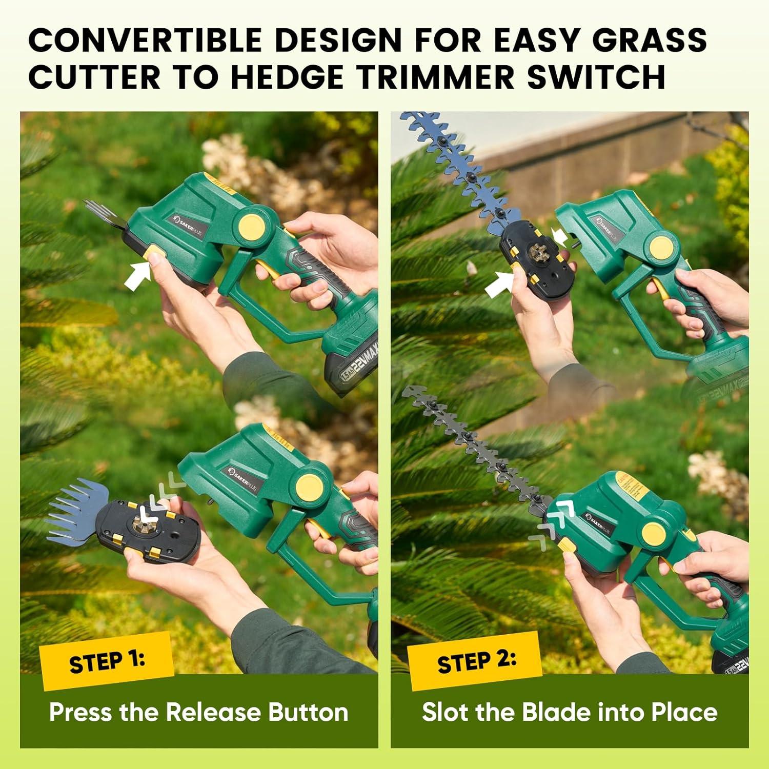 image:imageCordless Hedge Trimmer 2in1 Electric Bush Trimmer and Handheld Grass Cutter 22V Lightweight Mini Shrub Trimmer Grass Clippers with 1 Battery and Charger Perfect Gardening Yard ToolsGreen with 1 Battery
