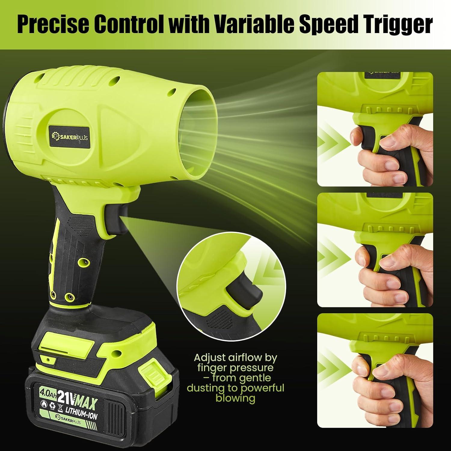 image:imagePortable Dust Cleaner Cordless Leaf Blower with 2 Batteries 21V 40Ah Electric Handheld Blower 3Speed AdjustableMini Lightweight Leaf Blower for Yard Patio Garage Car GreenGreen