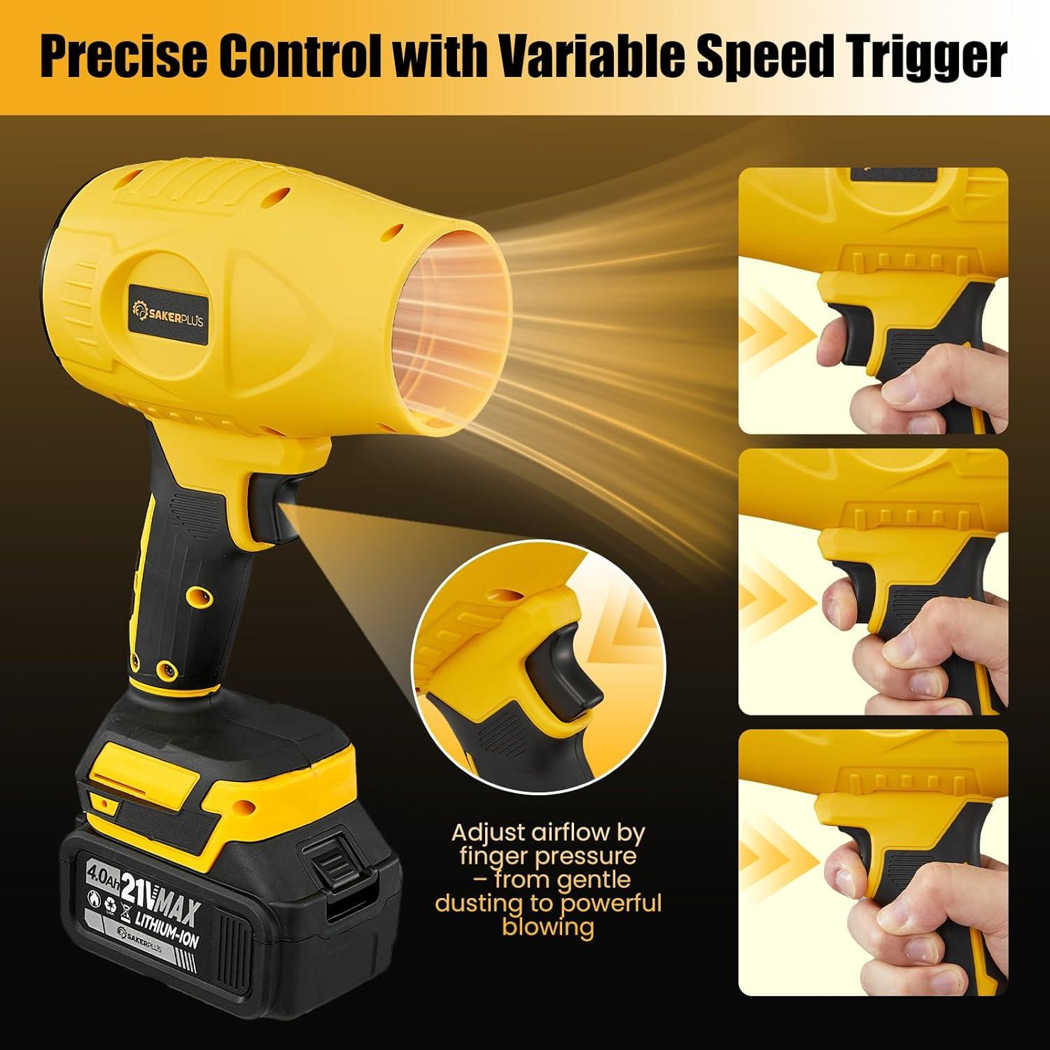 image:imagePortable Dust Cleaner Cordless Leaf Blower with 2 Batteries 21V 40Ah Electric Handheld Blower 3Speed AdjustableMini Lightweight Leaf Blower for Yard Patio Garage Car GreenYellow