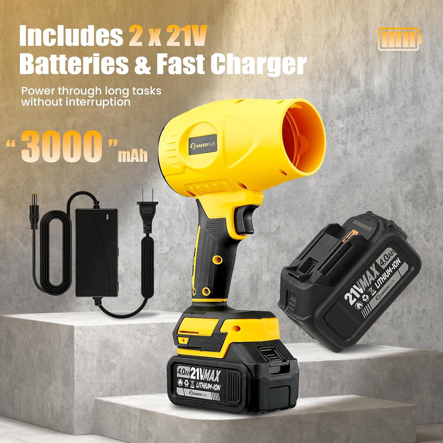 image:imagePortable Dust Cleaner Cordless Leaf Blower with 2 Batteries 21V 40Ah Electric Handheld Blower 3Speed AdjustableMini Lightweight Leaf Blower for Yard Patio Garage Car GreenYellow