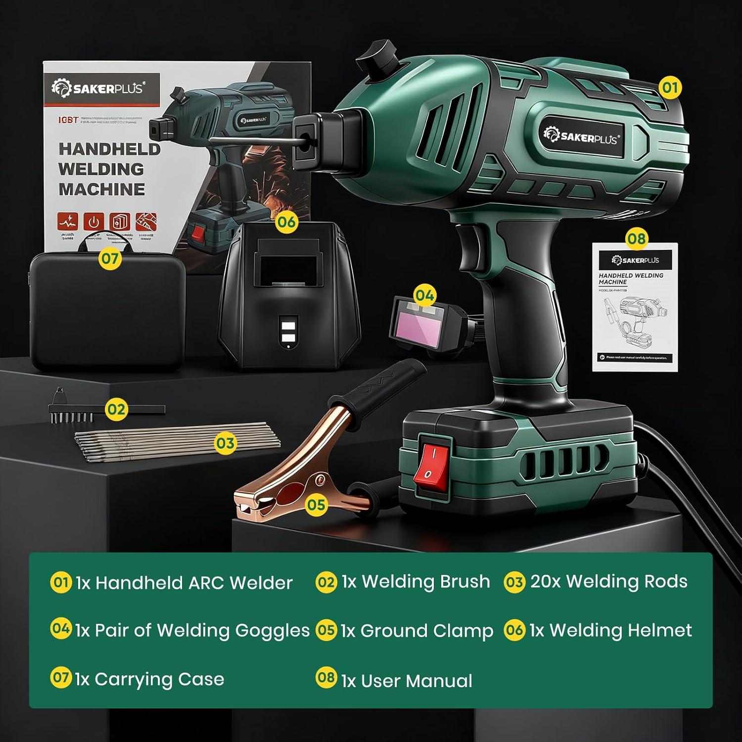 image:imagePortable Welding Machine Handheld Welder Machine 110V ARC Portable Welder with IGBT Inverter 5 Variable Current Adjustment 30pcs 332 Wire Rods Welding Helmet Carring Case IncludedGreen 25pc Wire Rods