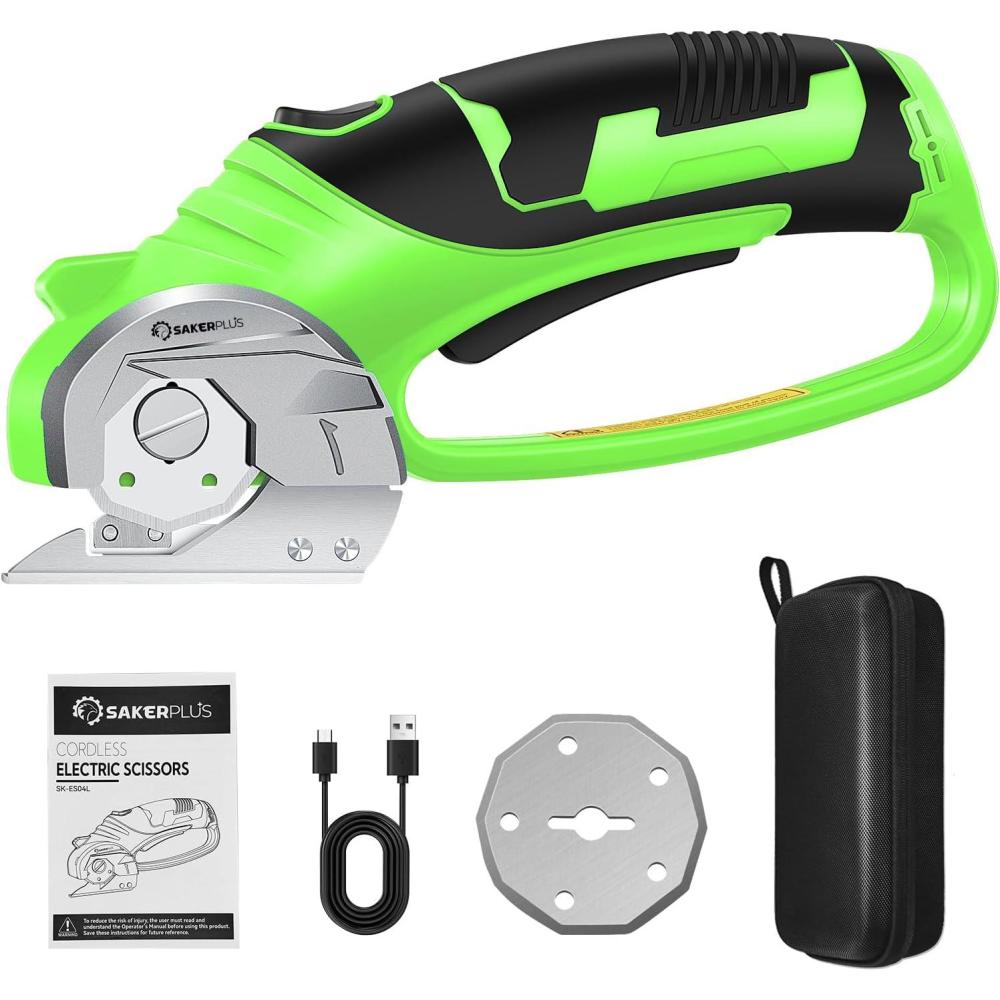 image:imageCordless Electric Scissors4V Rechargeable Cardboard Box Cutter Heavy Duty Fabric Scissor with Safety Lock amp LED LightPower Rotary Cutter for Leather Carpet Plastic CuttingSewingCraftingRotary Cutter with Carrying CaseLight Green