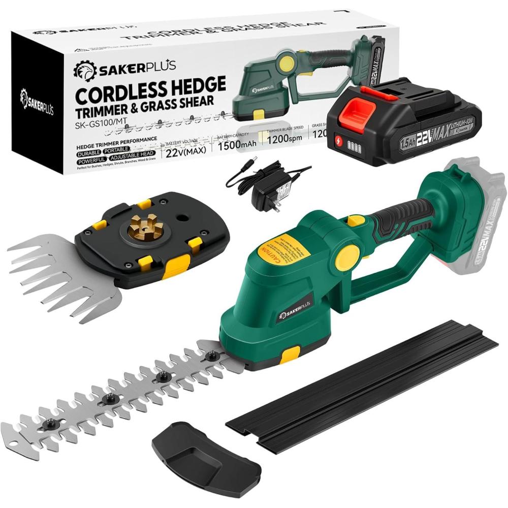 image:imageCordless Hedge Trimmer 2in1 Electric Bush Trimmer and Handheld Grass Cutter 22V Lightweight Mini Shrub Trimmer Grass Clippers with 1 Battery and Charger Perfect Gardening Yard ToolsGreen 1 Battery