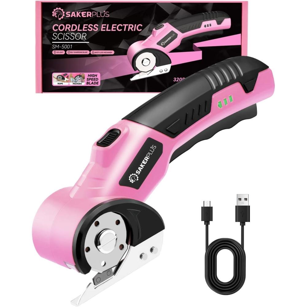 image:imageElectric Scissors 4V Rechargeable Electric Box Cutter Cordless Rotary Cardboard Cutter with Safety Lock Power Cutter for Carpet Fabric Leather Cutting 1 Blade1 BladeBoxed