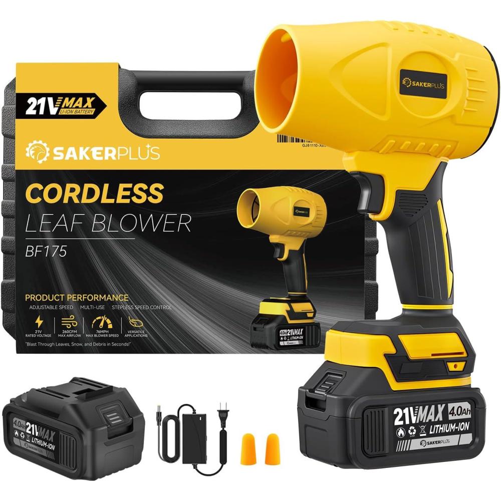 image:imagePortable Dust Cleaner Blower Leaf Blower Cordless Handheld Blower Hand Blowers for Lawn Care Patio Cleaning 40Ah Battery Charger Included 2 Battery with Storage Case2 Battery with caseYellow