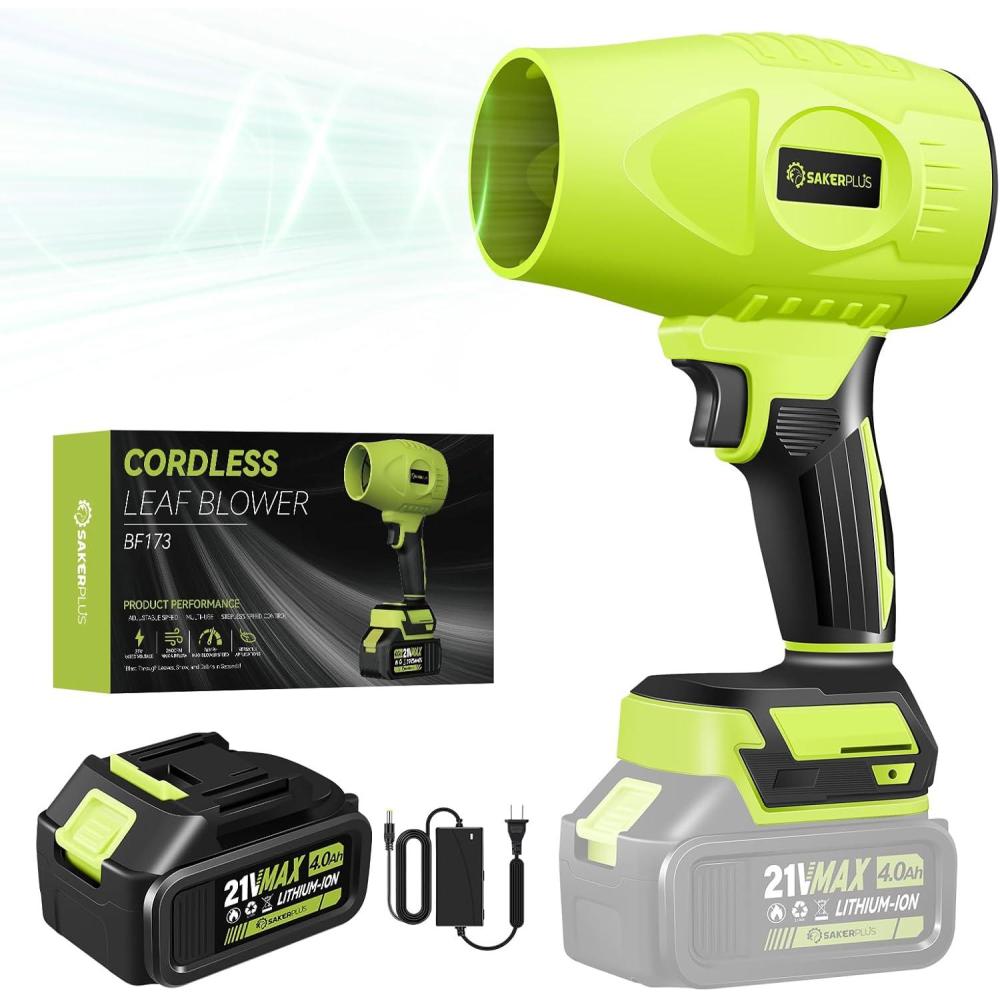 image:imagePortable Dust Cleaner Blower Leaf Blower Cordless Handheld Blower Hand Blowers for Lawn Care Patio Cleaning 40Ah Battery Charger Included 2 Battery with Storage Case1 BatteryGreen