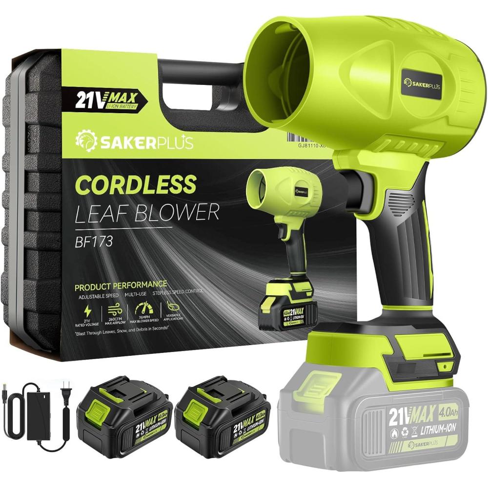 image:imagePortable Dust Cleaner Blower Leaf Blower Cordless Handheld Blower Hand Blowers for Lawn Care Patio Cleaning 40Ah Battery Charger Included 2 Battery with Storage Case2 Battery with Carrying CaseGreen