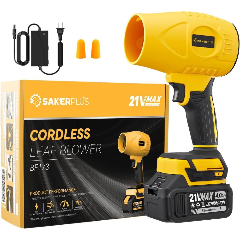 image:imagePortable Dust Cleaner Blower Leaf Blower Cordless Handheld Blower Hand Blowers for Lawn Care Patio Cleaning 40Ah Battery Charger Included 2 Battery with Storage Case1 BatteryYellow