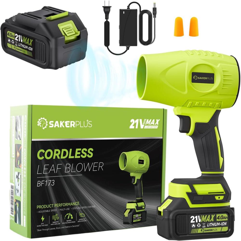image:imagePortable Dust Cleaner Cordless Leaf Blower with 2 Batteries 21V 40Ah Electric Handheld Blower 3Speed AdjustableMini Lightweight Leaf Blower for Yard Patio Garage Car GreenGreen