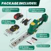 Cordless Hedge Trimmer, 2-in-1 Electric Bush Trimmer and Handheld Grass Cutter, 22V Lightweight Mini Shrub Trimmer Grass Clippers with 1 Battery and Charger, Perfect Gardening Yard Tools(Green – 1 Battery)