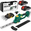Cordless Hedge Trimmer, 2-in-1 Electric Bush Trimmer and Handheld Grass Cutter, 22V Lightweight Mini Shrub Trimmer Grass Clippers with 1 Battery and Charger, Perfect Gardening Yard Tools(Green – 2 Batteries)