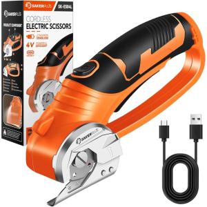 Cordless Electric Scissors,4V Rechargeable Cardboard Box Cutter Heavy Duty Fabric Scissor with Safety Lock & LED Light,Power Rotary Cutter for Leather Carpet Plastic Cutting,Sewing,Crafting(Boxed Rotary Cutter (Orange))