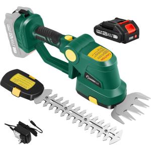 Cordless Hedge Trimmer, 2-in-1 Electric Bush Trimmer and Handheld Grass Cutter, 22V Lightweight Mini Shrub Trimmer Grass Clippers with 1 Battery and Charger, Perfect Gardening Yard Tools(Green with 1 Battery)