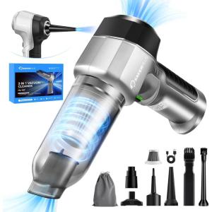 Mini Vacuum Cleaner, 3 in 1 Car Vacuum Cleaner High Power, 15000PA Powerful Suction, Air Duster, 7500mAh, Dual Filter,Adjustable Small Vaccum Portable Cordless for Cars,Desktop,Home – HL137(Black and Silver)