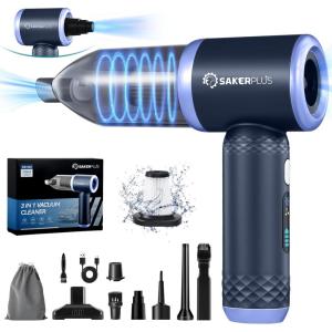 Mini Vacuum Cleaner, 3 in 1 Cordless Handheld Vacuum Cleaner, 13000Pa High Power Car Vacuum Cleaner with Brushless Motor,Adjustable Car Vaccum Portable Cordless for Cars,Desktop-DBS03(Deep and Light Blue)