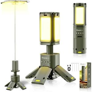 Portable Camping Light, 14000mAh Telescopic Camping Lantern with Rechargeable Power Supply, Dimmable Magnetic Tent Lamps 6000 Lumen Outdoor Work Lights for Hiking,Camping,Home Emergency(Military Green)