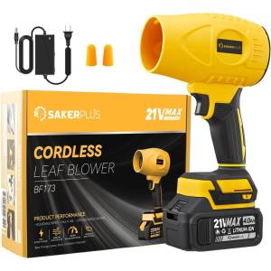Portable Dust Cleaner, Blower Leaf Blower Cordless, Handheld Blower, Hand Blowers for Lawn Care, Patio Cleaning, 4.0Ah Battery, Charger Included (2 Battery with Storage Case)(1 Battery(Yellow))