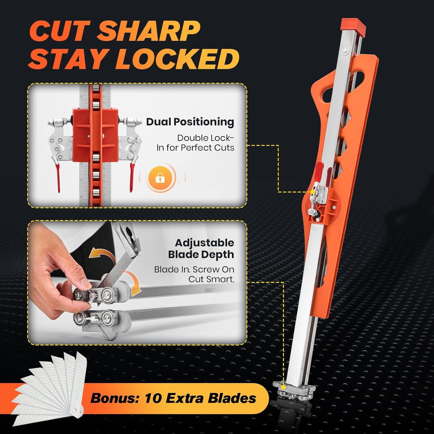 image:imageFoldable Drywall Cutting ToolCuts 14amp38amp12 BoardsPortable Gypsum Board Cutter LaserEtched Dual Scale for Home RenovationDrywall Projects with 10pcs Blades Dual Positioning BrownDual Positioning Red