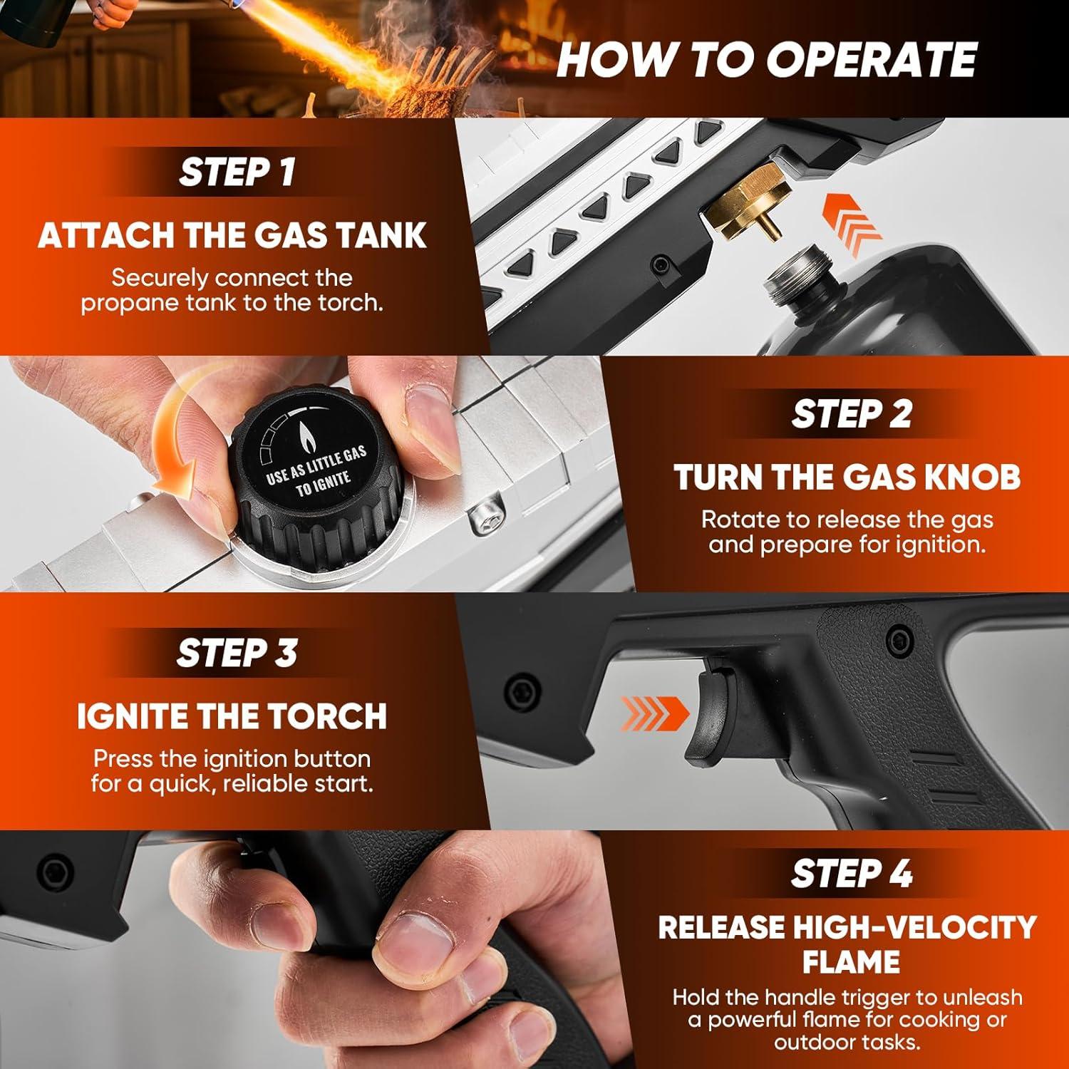 image:imagePropane Torch 3272F High Power Torch Gun with Adjustable Flame amp Safety Lock Heavy Duty Blow Torch for BBQ Sous Vide Steak Searing Campfire amp Charcoal Starter Tank Not Included
