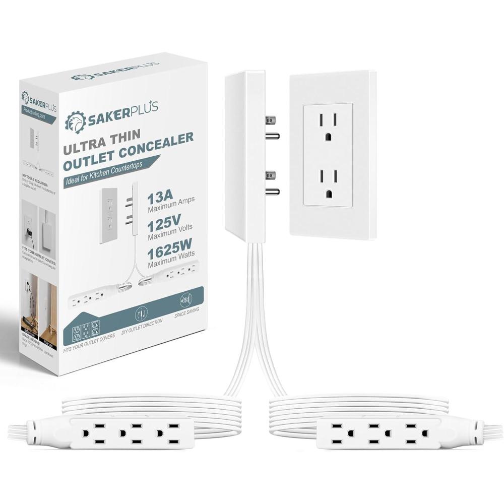 image:imageOutlet Concealer Power StripOutlet Cover Extender with 3AC Outlets5ft Flat Plug Extension CordUniversal Size1625W for Kitchen Home and OfficeChild amp Pet SafeDual 5 Footdual 8ft AC ports