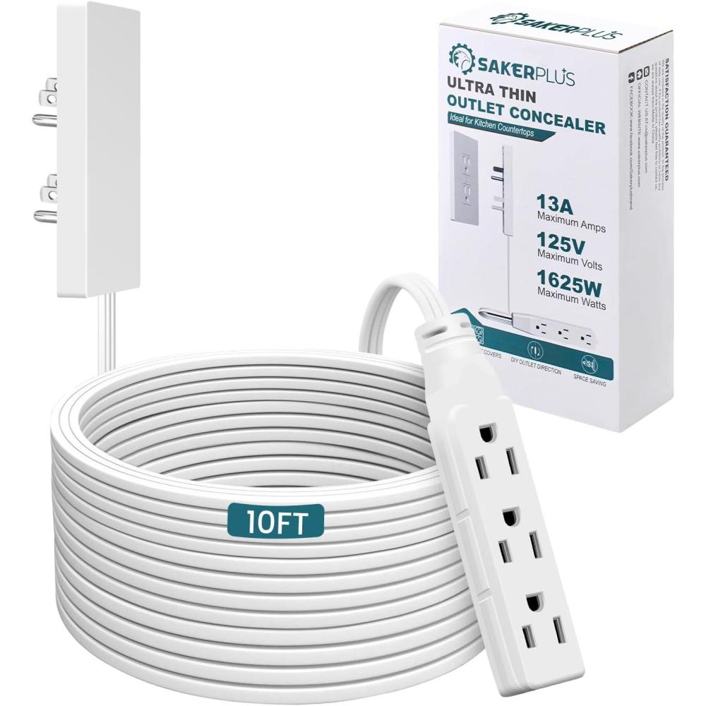 image:imageOutlet Concealer Power StripOutlet Cover Extender with 3AC Outlets5ft Flat Plug Extension CordUniversal Size1625W for Kitchen Home and OfficeChild amp Pet SafeDual 5 Foot10ft AC ports