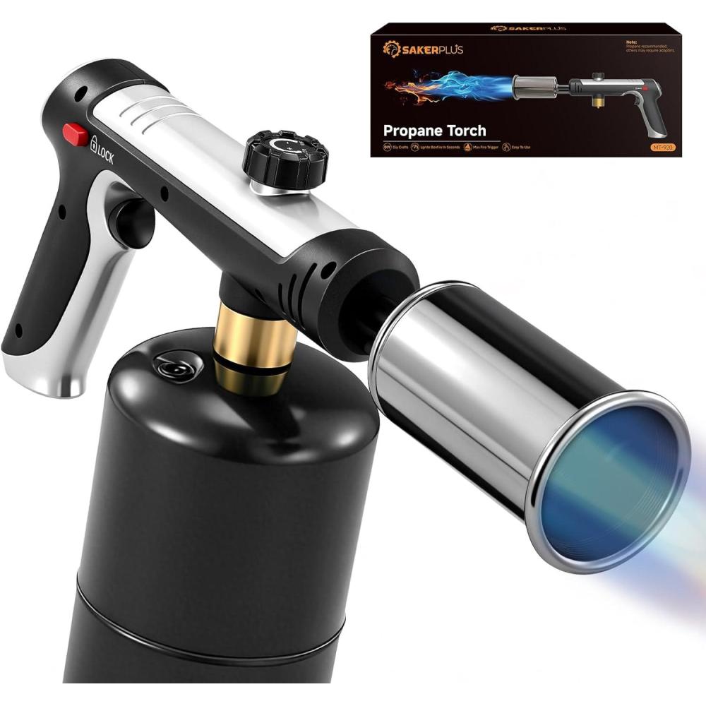 image:imagePropane Torch3272F Flame Thrower Gun with Adjustable Flame amp Safety Lock Powerful Grill amp Cooking Blow Torch for Searing Steak Sous Vide BBQ And DIY Tank Not Included