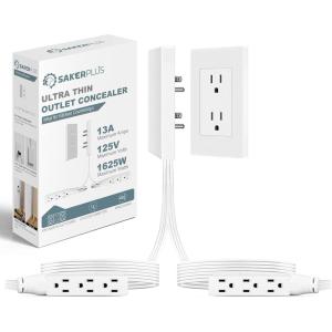 Outlet Concealer Power Strip-Outlet Cover Extender with 3AC Outlets-5ft Flat Plug Extension Cord,Universal Size,1625W for Kitchen, Home and Office,Child & Pet Safe(Dual 5 Foot)(dual 8ft (AC ports))