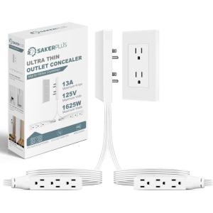 Outlet Concealer Power Strip-Outlet Cover Extender with 3AC Outlets-5ft Flat Plug Extension Cord,Universal Size,1625W for Kitchen, Home and Office,Child & Pet Safe(Dual 5 Foot)(dual 5ft (AC ports))