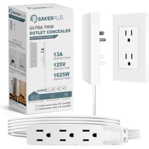 Outlet Concealer Power Strip-Outlet Cover Extender with 3AC Outlets-5ft Flat Plug Extension Cord,Universal Size,1625W for Kitchen, Home and Office,Child & Pet Safe(Dual 5 Foot)(8ft (AC ports))