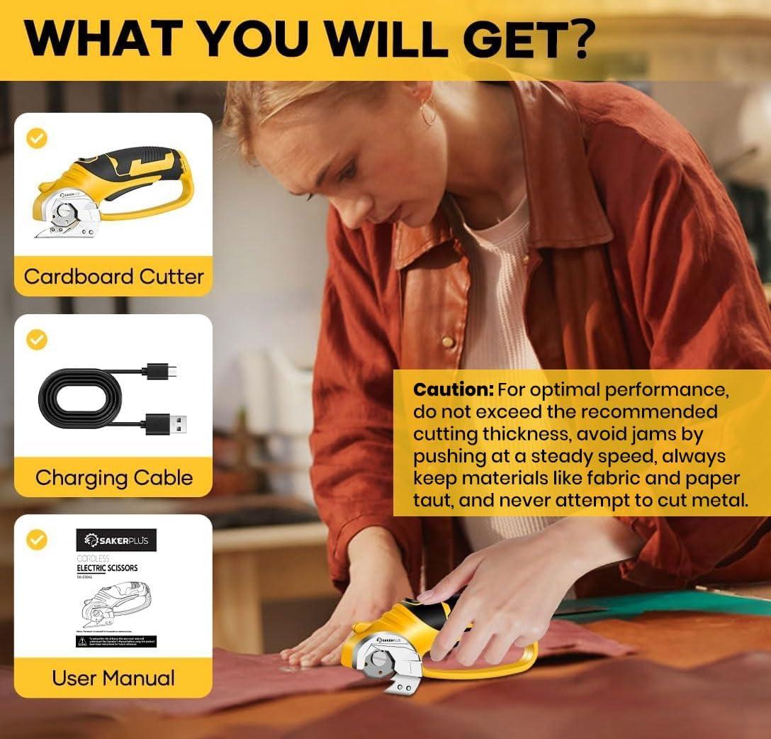 image:imageCordless Electric Scissors 4V Rechargeable Cardboard Cutter Cordless Box Cutter Powerful Cardboard Scissors with Blade LED Light Safety Lock for Cutting Fabric LeatherBoxed Rotary Cutter Standard