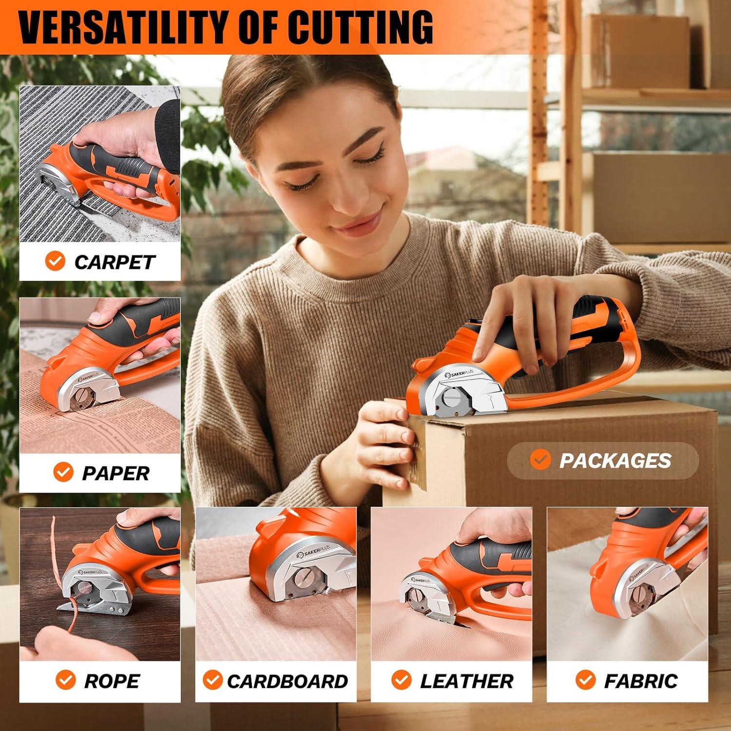 image:imageCordless Electric Scissors 4V Rechargeable Cardboard Cutter Cordless Box Cutter Powerful Cardboard Scissors with Blade LED Light Safety Lock for Cutting Fabric LeatherBoxed Rotary Cutter Orange