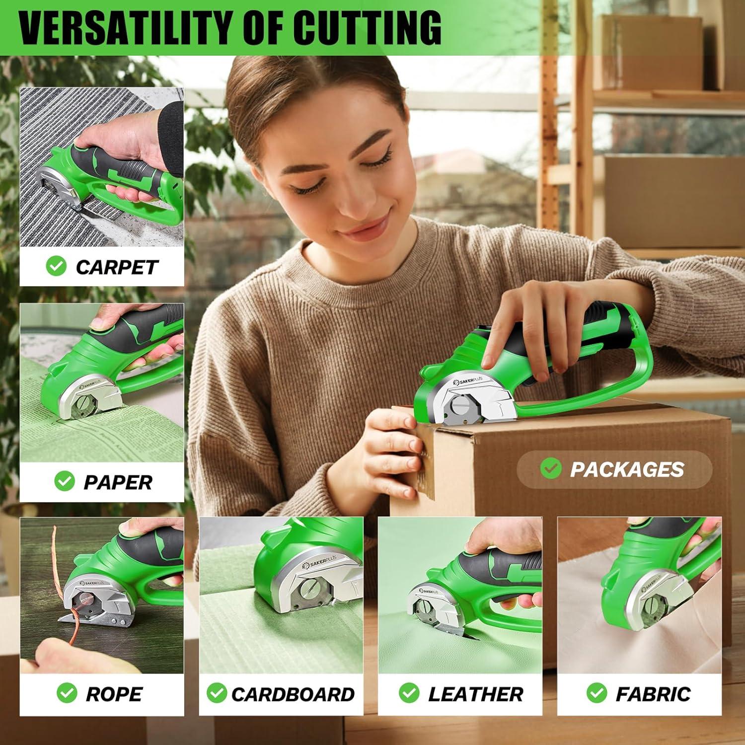 image:imageCordless Electric Scissors 4V Rechargeable Cardboard Cutter Cordless Box Cutter Powerful Cardboard Scissors with Blade LED Light Safety Lock for Cutting Fabric LeatherBoxed Rotary Cutter Green