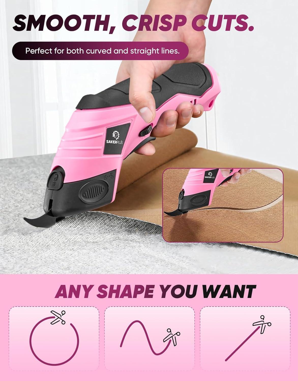 image:imageCordless Electric Scissors Fabric Scissors Powerful Pinking Shears Rechargeable Cardboard Cutter BlueBag2 Tungsten Bladepinkbox1 blade