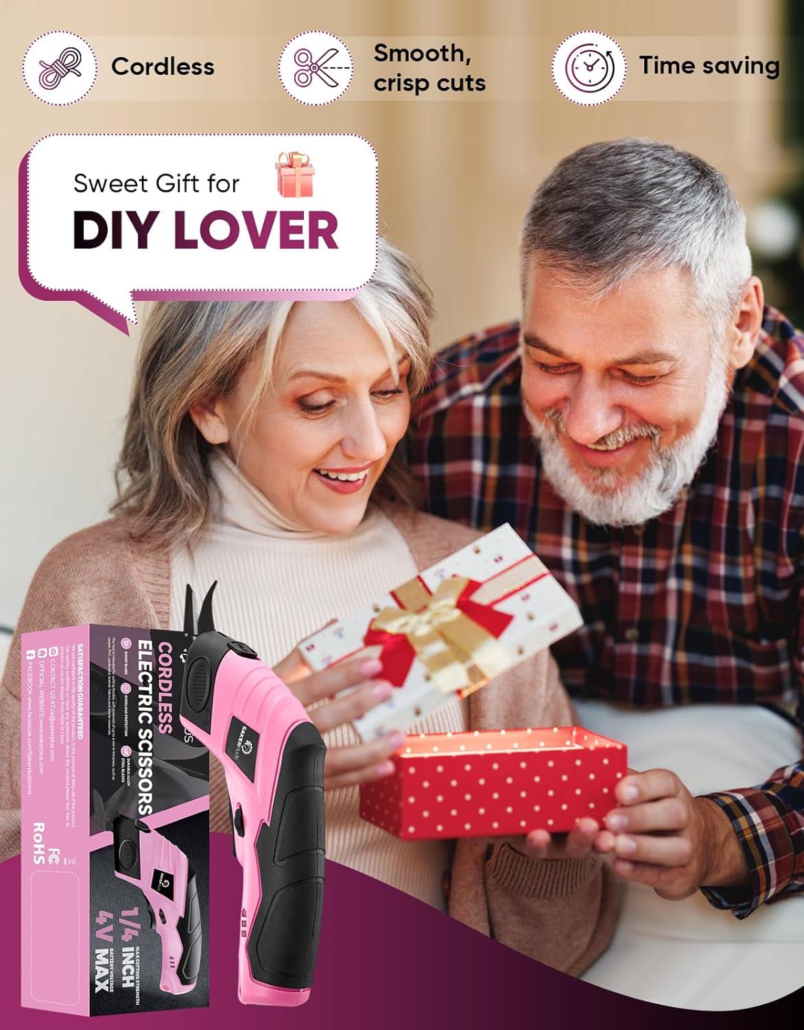 image:imageCordless Electric Scissors Fabric Scissors Powerful Pinking Shears Rechargeable Cardboard Cutter BlueBag2 Tungsten Bladepinkbox1 blade