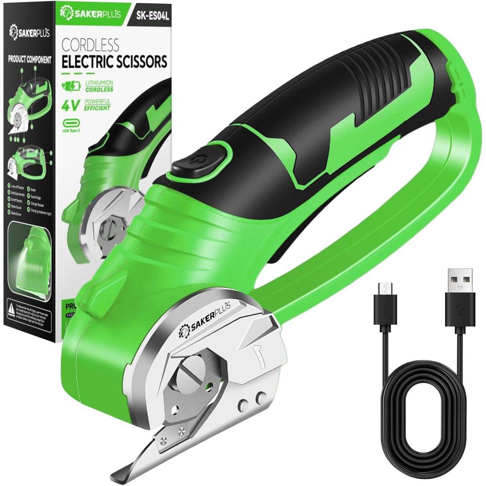 image:imageCordless Electric Scissors 4V Rechargeable Cardboard Cutter Cordless Box Cutter Powerful Cardboard Scissors with Blade LED Light Safety Lock for Cutting Fabric LeatherBoxed Rotary Cutter Green