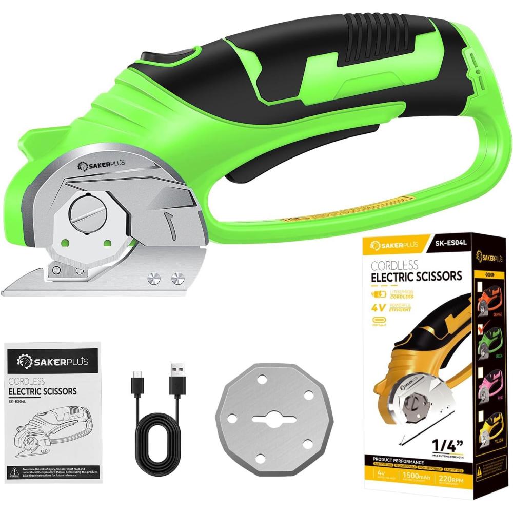 image:imageCordless Electric Scissors 4V Rechargeable Cardboard Cutter Cordless Box Cutter Powerful Cardboard Scissors with Blade LED Light Safety Lock for Cutting Fabric LeatherBoxed Rotary CutterLight Green