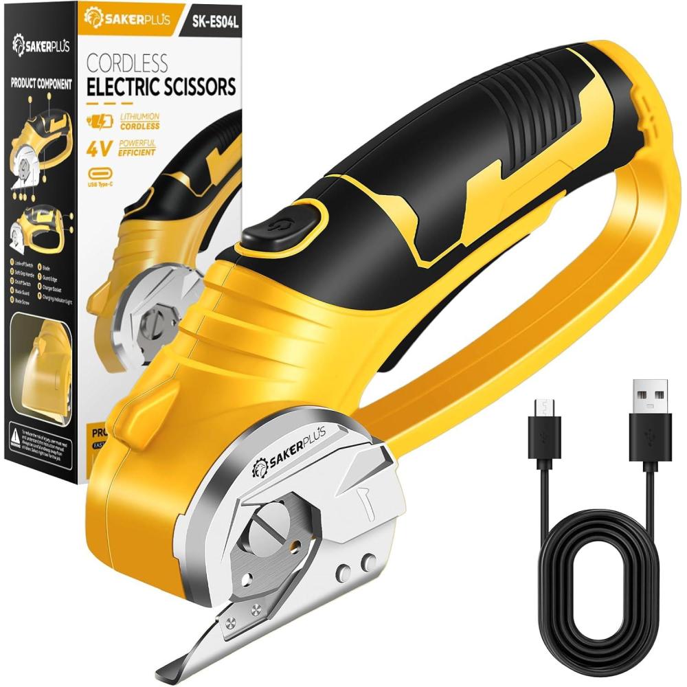 image:imageCordless Electric Scissors 4V Rechargeable Cardboard Cutter Cordless Box Cutter Powerful Cardboard Scissors with Blade LED Light Safety Lock for Cutting Fabric LeatherBoxed Rotary Cutter Standard