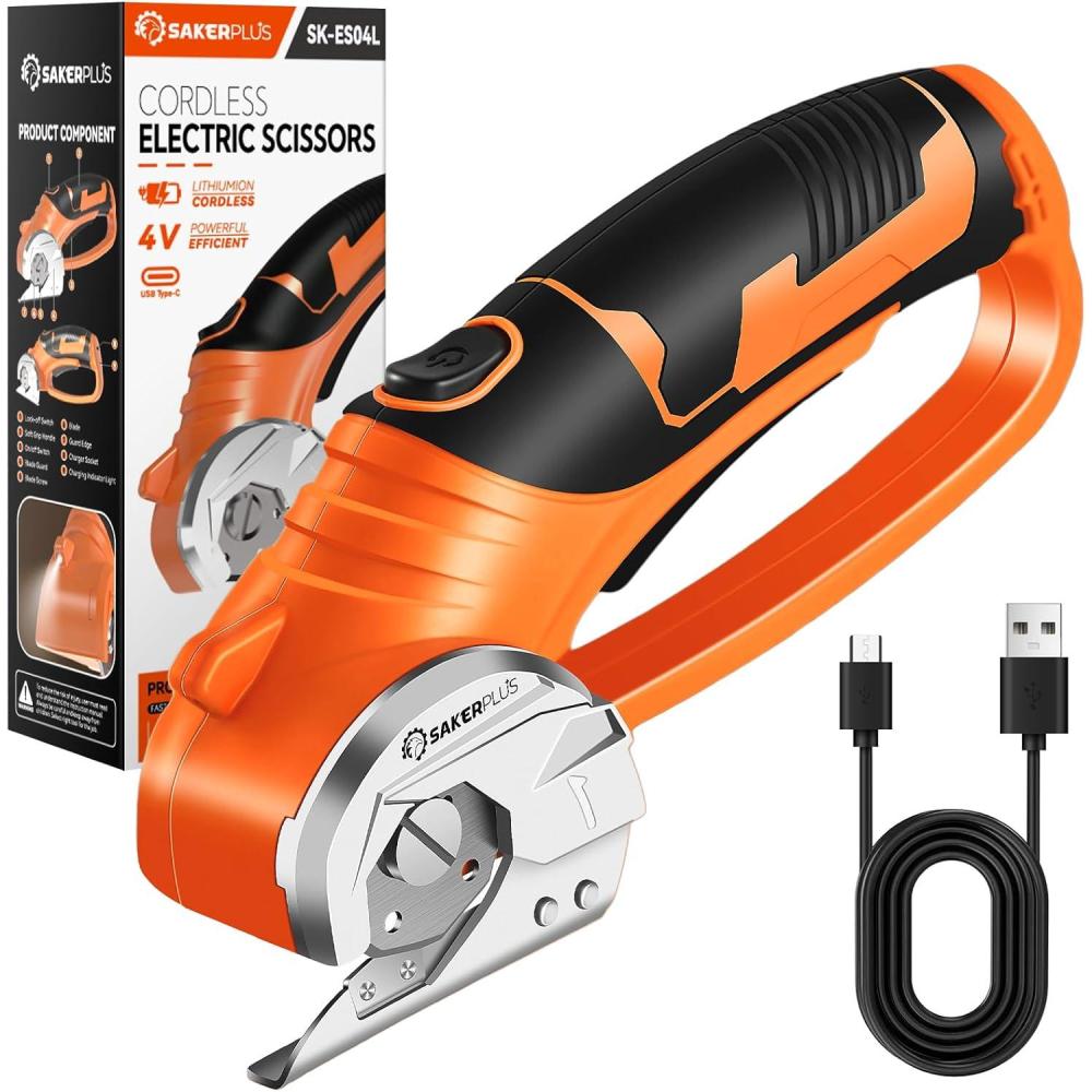 image:imageCordless Electric Scissors 4V Rechargeable Cardboard Cutter Cordless Box Cutter Powerful Cardboard Scissors with Blade LED Light Safety Lock for Cutting Fabric LeatherBoxed Rotary Cutter Orange