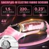Cordless Electric Scissors, 4V Rechargeable Cardboard Cutter, Cordless Box Cutter, Powerful Cardboard Scissors with Blade, LED Light, Safety Lock for Cutting Fabric Leather(Rotary Cutter with Carrying Case (Pink))
