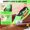 Cordless Electric Scissors, 4V Rechargeable Cardboard Cutter, Cordless Box Cutter, Powerful Cardboard Scissors with Blade, LED Light, Safety Lock for Cutting Fabric Leather(Boxed Rotary Cutter(Light Green))