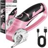 Cordless Electric Scissors, 4V Rechargeable Cardboard Cutter, Cordless Box Cutter, Powerful Cardboard Scissors with Blade, LED Light, Safety Lock for Cutting Fabric Leather(Boxed Rotary Cutter (Pink))