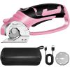 Cordless Electric Scissors, 4V Rechargeable Cardboard Cutter, Cordless Box Cutter, Powerful Cardboard Scissors with Blade, LED Light, Safety Lock for Cutting Fabric Leather(Rotary Cutter with Carrying Case (Pink))