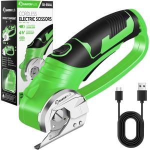 Cordless Electric Scissors, 4V Rechargeable Cardboard Cutter, Cordless Box Cutter, Powerful Cardboard Scissors with Blade, LED Light, Safety Lock for Cutting Fabric Leather(Boxed Rotary Cutter (Green))