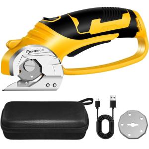 Cordless Electric Scissors, 4V Rechargeable Cardboard Cutter, Cordless Box Cutter, Powerful Cardboard Scissors with Blade, LED Light, Safety Lock for Cutting Fabric Leather(Rotary Cutter with Carrying Case (Standard))