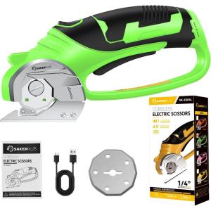 Cordless Electric Scissors, 4V Rechargeable Cardboard Cutter, Cordless Box Cutter, Powerful Cardboard Scissors with Blade, LED Light, Safety Lock for Cutting Fabric Leather(Boxed Rotary Cutter(Light Green))