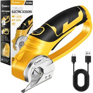 Cordless Electric Scissors, 4V Rechargeable Cardboard Cutter, Cordless Box Cutter, Powerful Cardboard Scissors with Blade, LED Light, Safety Lock for Cutting Fabric Leather(Boxed Rotary Cutter (Standard))