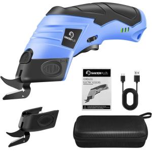Cordless Electric Scissors, Fabric Scissors, Powerful Pinking Shears, Rechargeable Cardboard Cutter (Blue-Bag(2 Tungsten Blade))(blue-bag(2 tungsten blade))