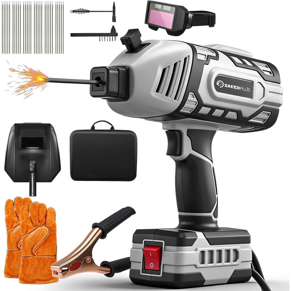 image:imageSakerplus Portable Welding Machine Handheld Welder Machine 110V ARC Portable Welder with IGBT Inverter 5 Variable Current Adjustment 30pcs 332 Wire Rods Welding Helmet Carring Case IncludedBlack and White 30pc Wire Rods Glove Safety Goggle Included