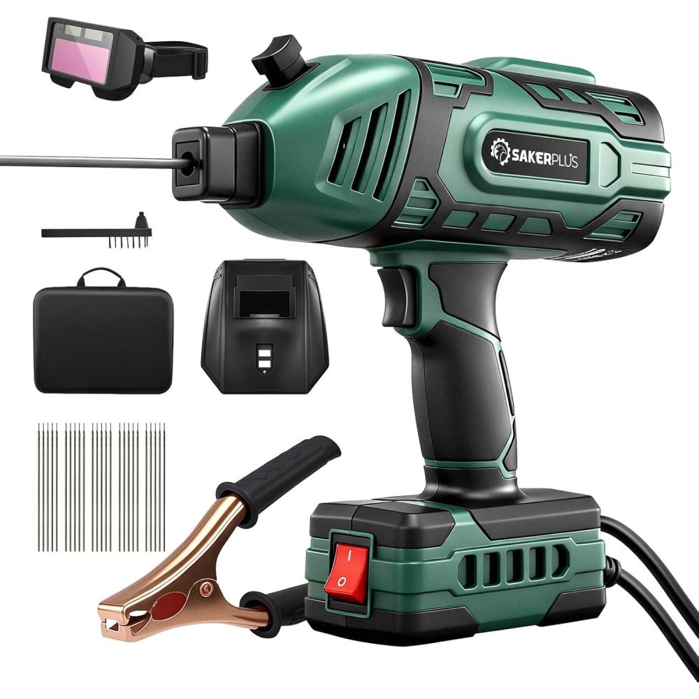 image:imageSakerplus Portable Welding Machine Handheld Welder Machine 110V ARC Portable Welder with IGBT Inverter 5 Variable Current Adjustment 30pcs 332 Wire Rods Welding Helmet Carring Case IncludedGreen 25pc Wire Rods